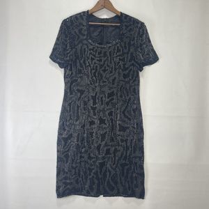 Vintage Dress Gown Midi Black Beaded Silk Evening Party Size M 90's 80's